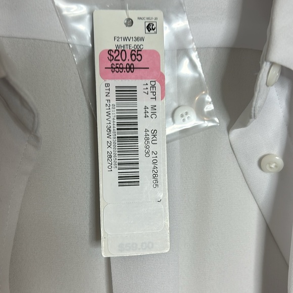 NWT 2X Long Sleeve Blouse - Color White. see Through Sheer - Picture 3 of 6